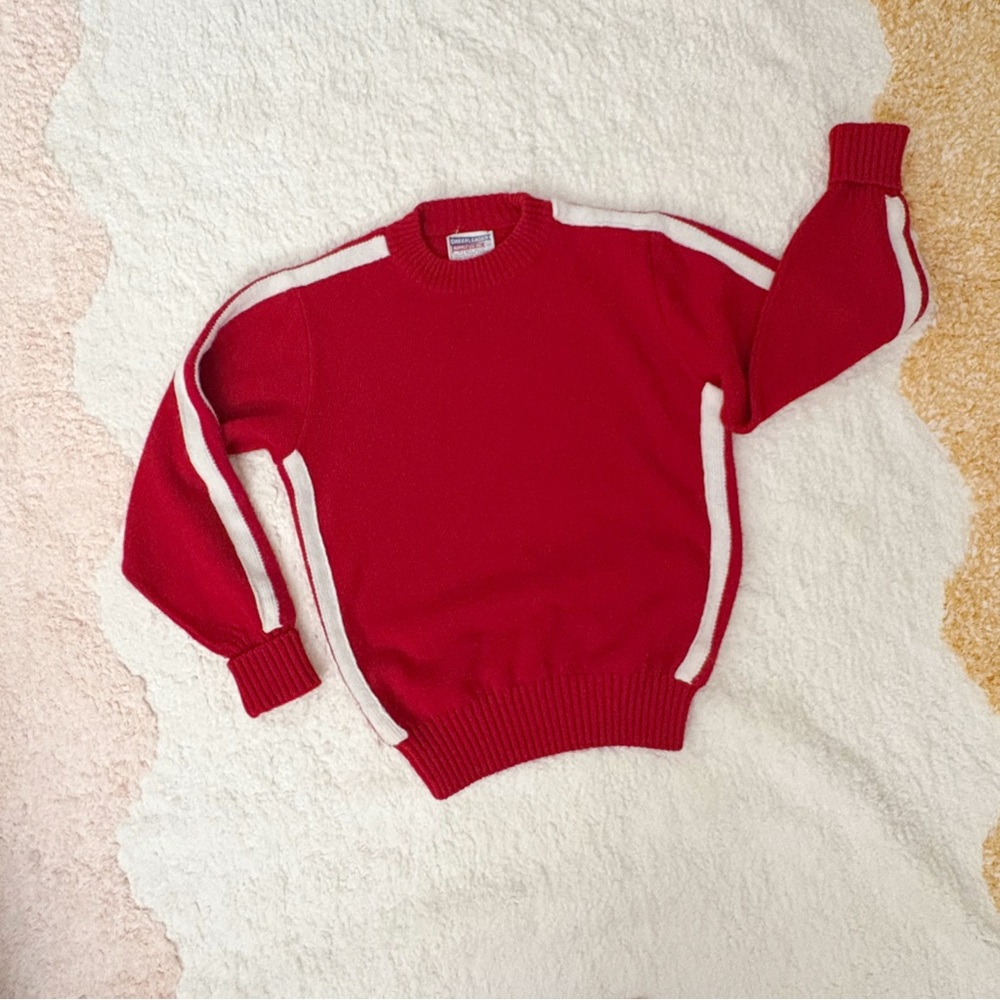 VINTAGE 60s Cheer Cheerleader Red White Stripe Sweater Uniform